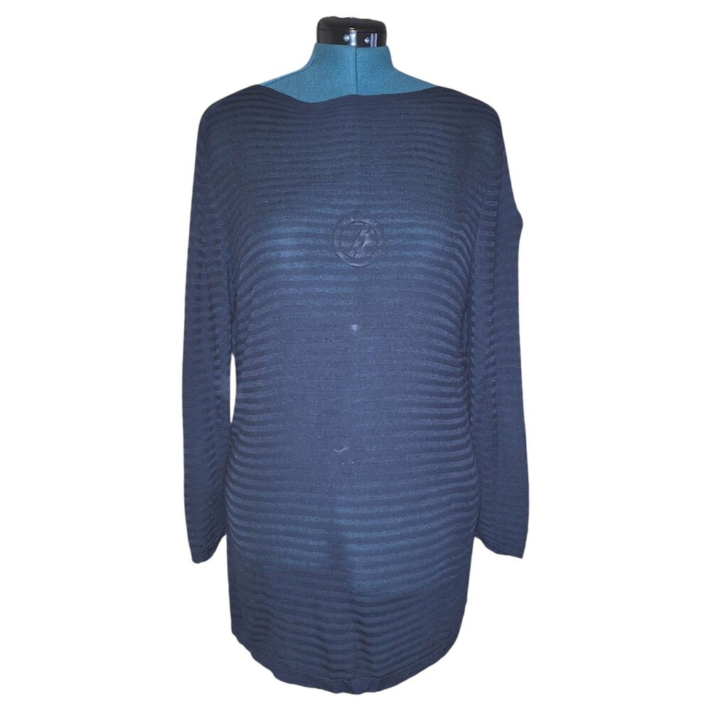 LOFT XL Navy Blue Sweater Rayon Stripe Semi Sheer Long Tunic Transitional Piece